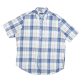 NAUTICA Mens Blue White Check Cotton Blend Shirt L Casual Short Sleeve Button