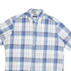 NAUTICA Mens Blue White Check Cotton Blend Shirt L Casual Short Sleeve Button