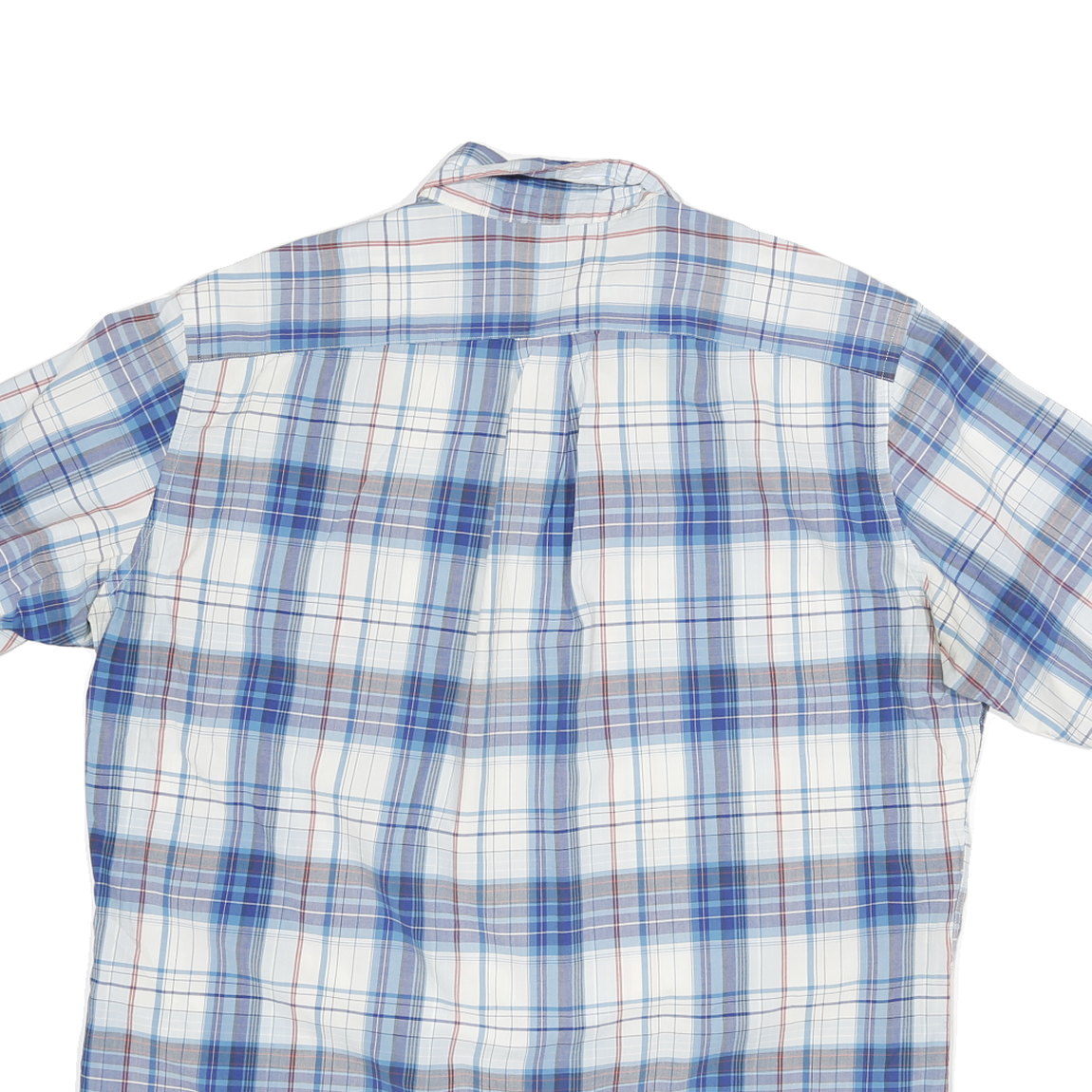 NAUTICA Mens Blue White Check Cotton Blend Shirt L Casual Short Sleeve Button