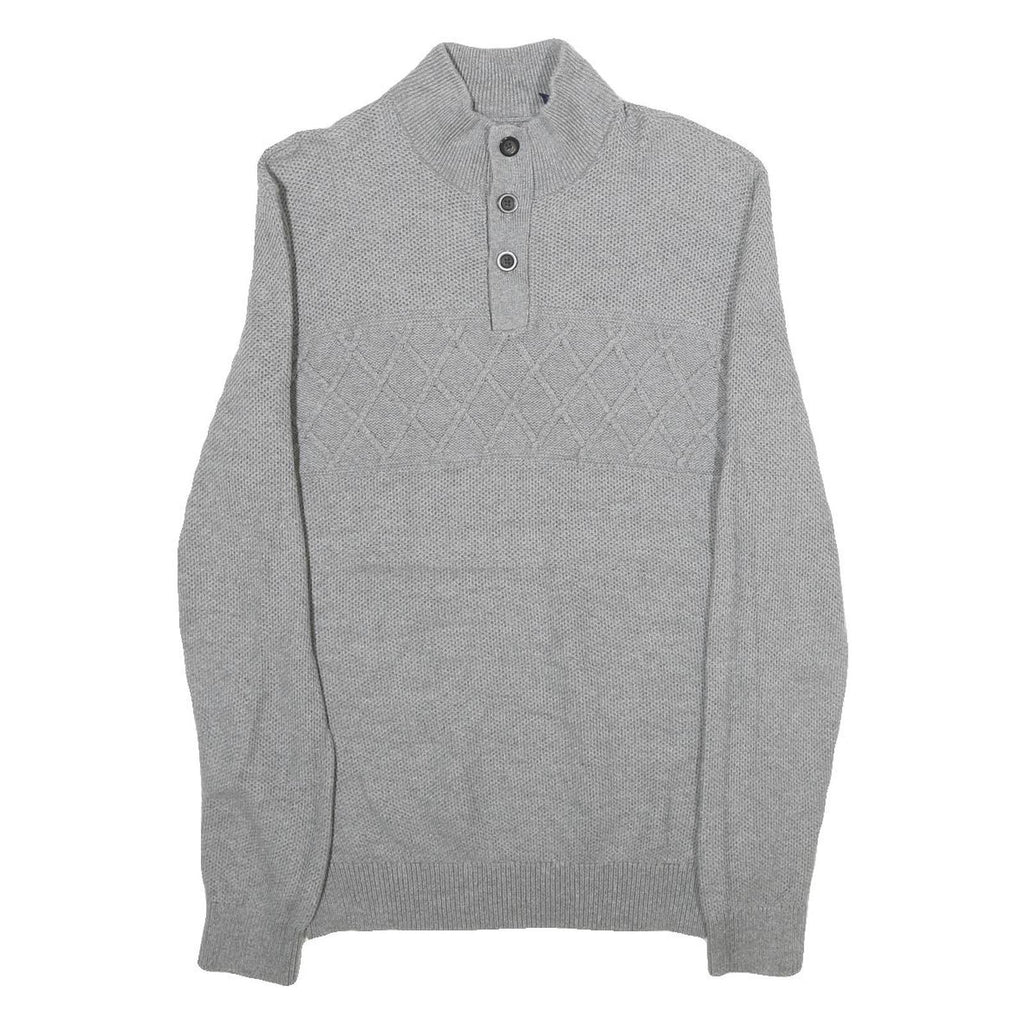 CHAPS Mens Grey Pullover Patterned Crew Neck Cotton Jumper M Casual Knitwear