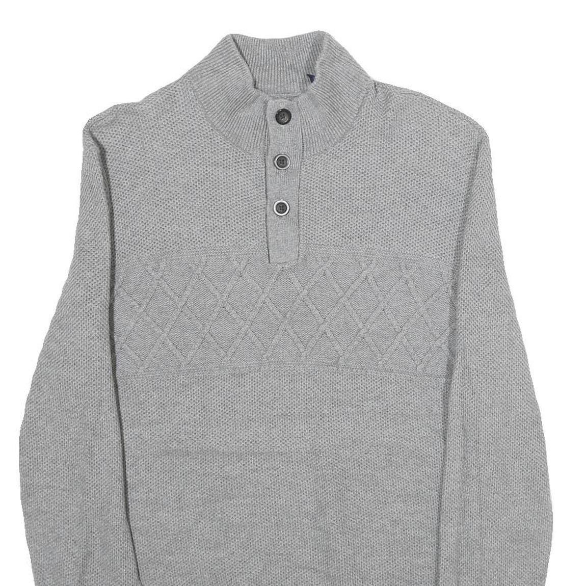 CHAPS Mens Grey Pullover Patterned Crew Neck Cotton Jumper M Casual Knitwear