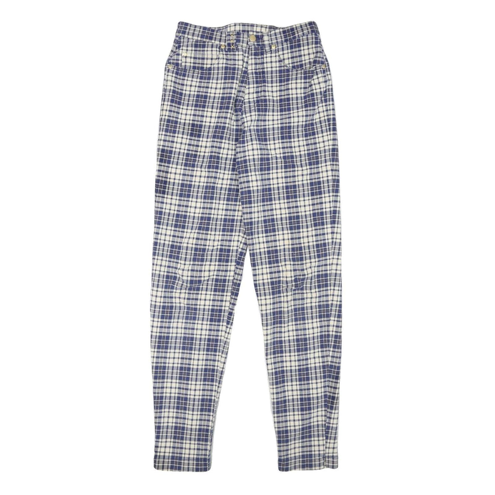 DISMERO Womens Jeans Blue & Cream Slim Skinny Denim Plaid W25 L30 Stretch Cotton