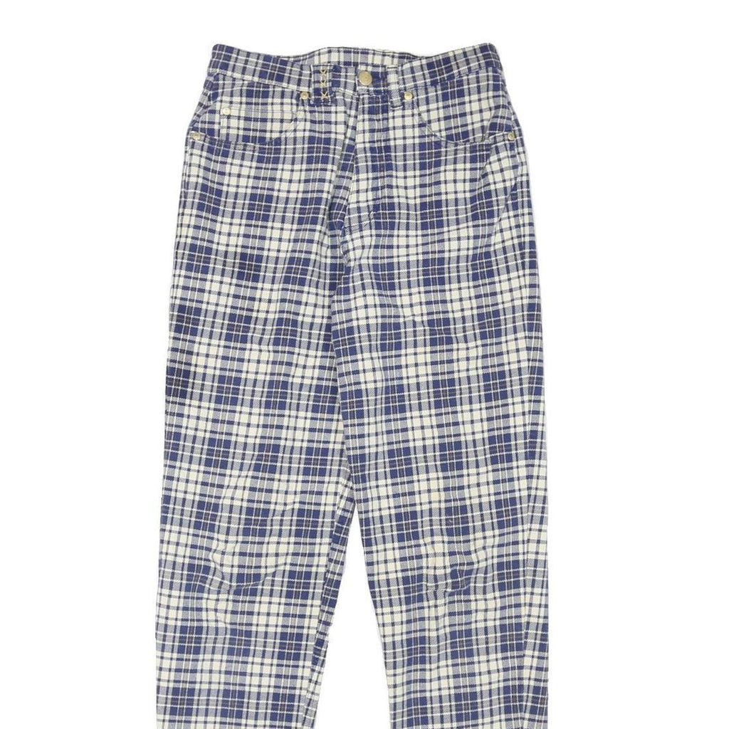 DISMERO Womens Jeans Blue & Cream Slim Skinny Denim Plaid W25 L30 Stretch Cotton