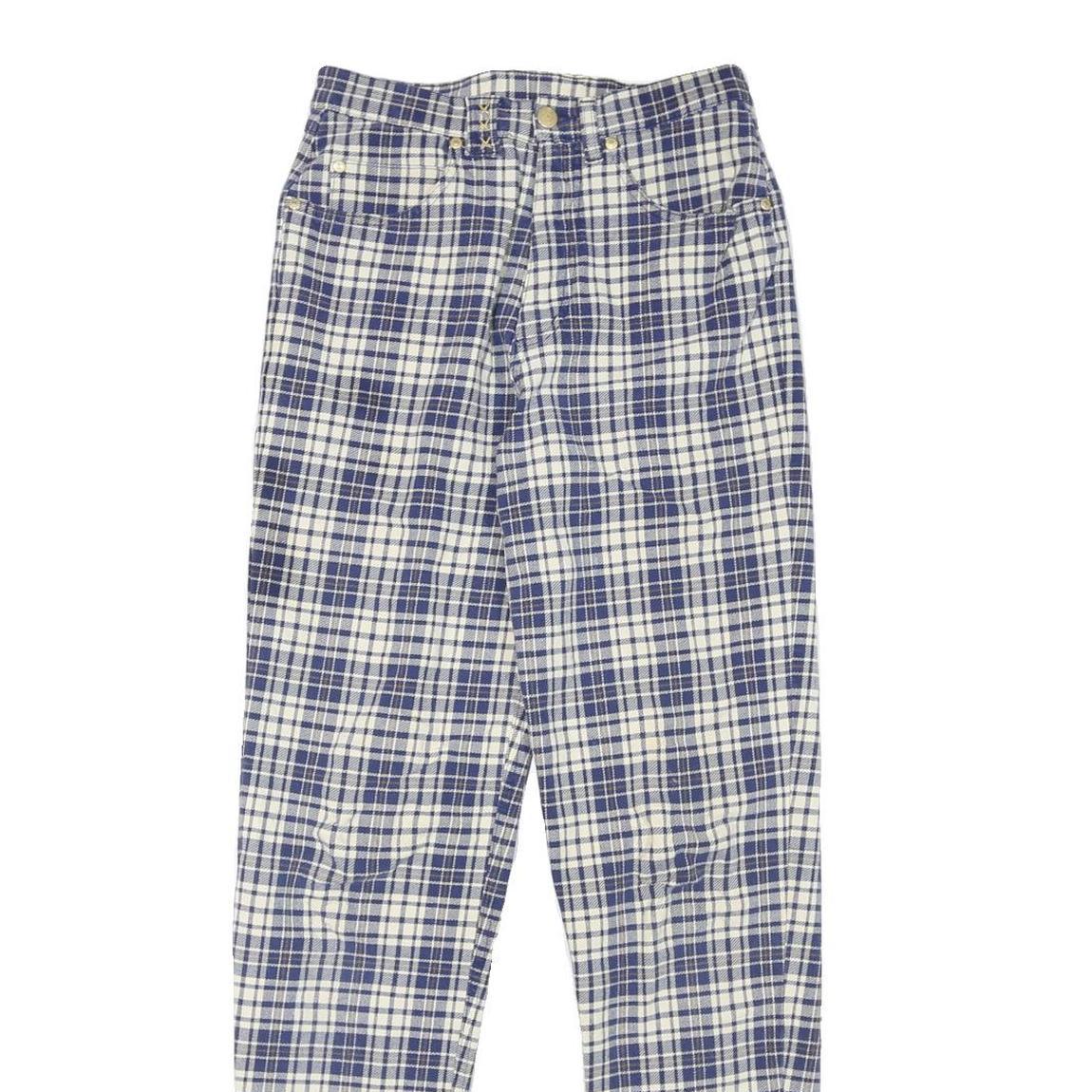 DISMERO Womens Jeans Blue & Cream Slim Skinny Denim Plaid W25 L30 Stretch Cotton