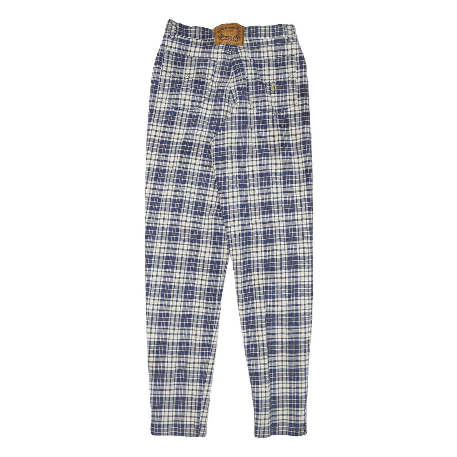 DISMERO Womens Jeans Blue & Cream Slim Skinny Denim Plaid W25 L30 Stretch Cotton