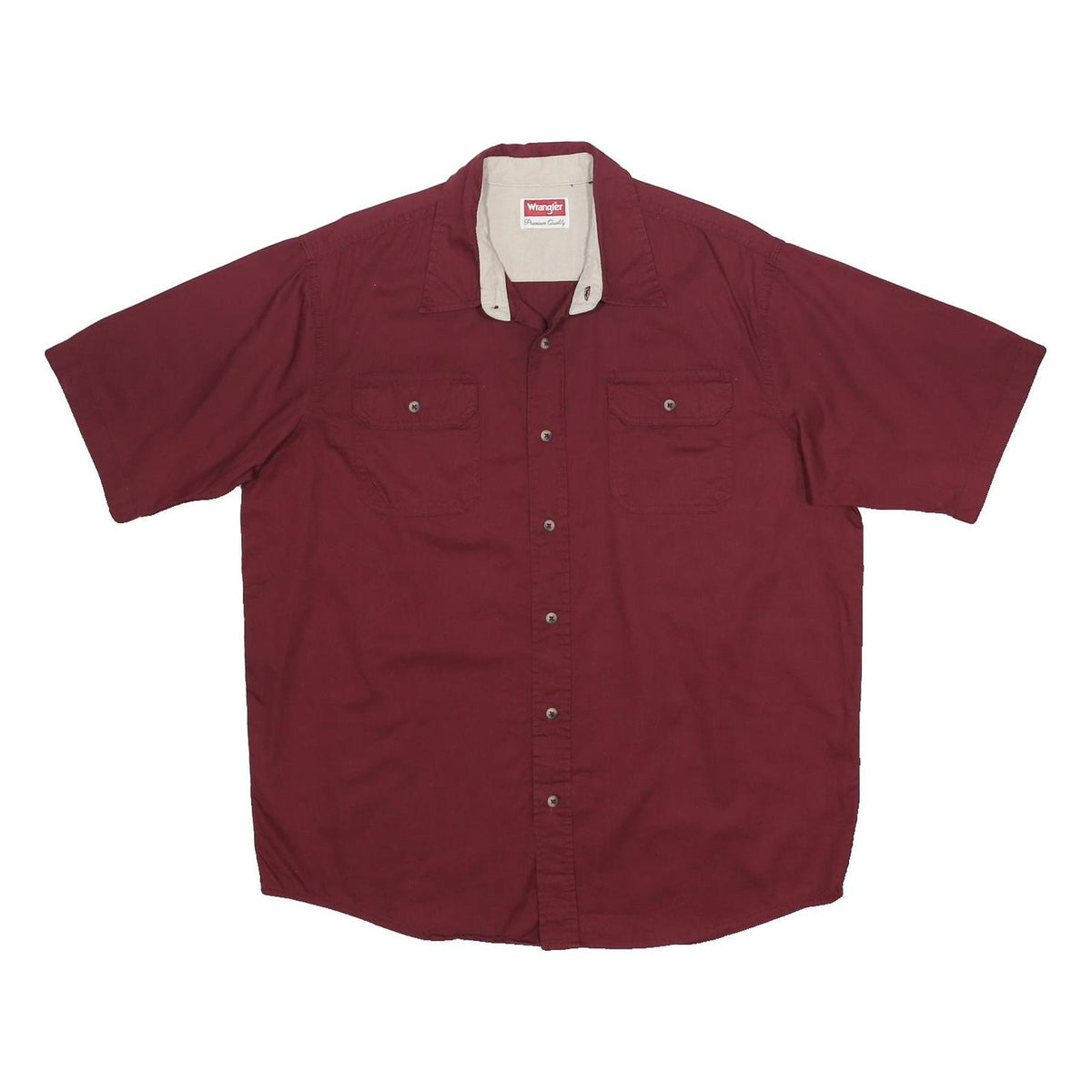 WRANGLER Mens Maroon Cotton Short Sleeve Shirt L Casual Button Pocket