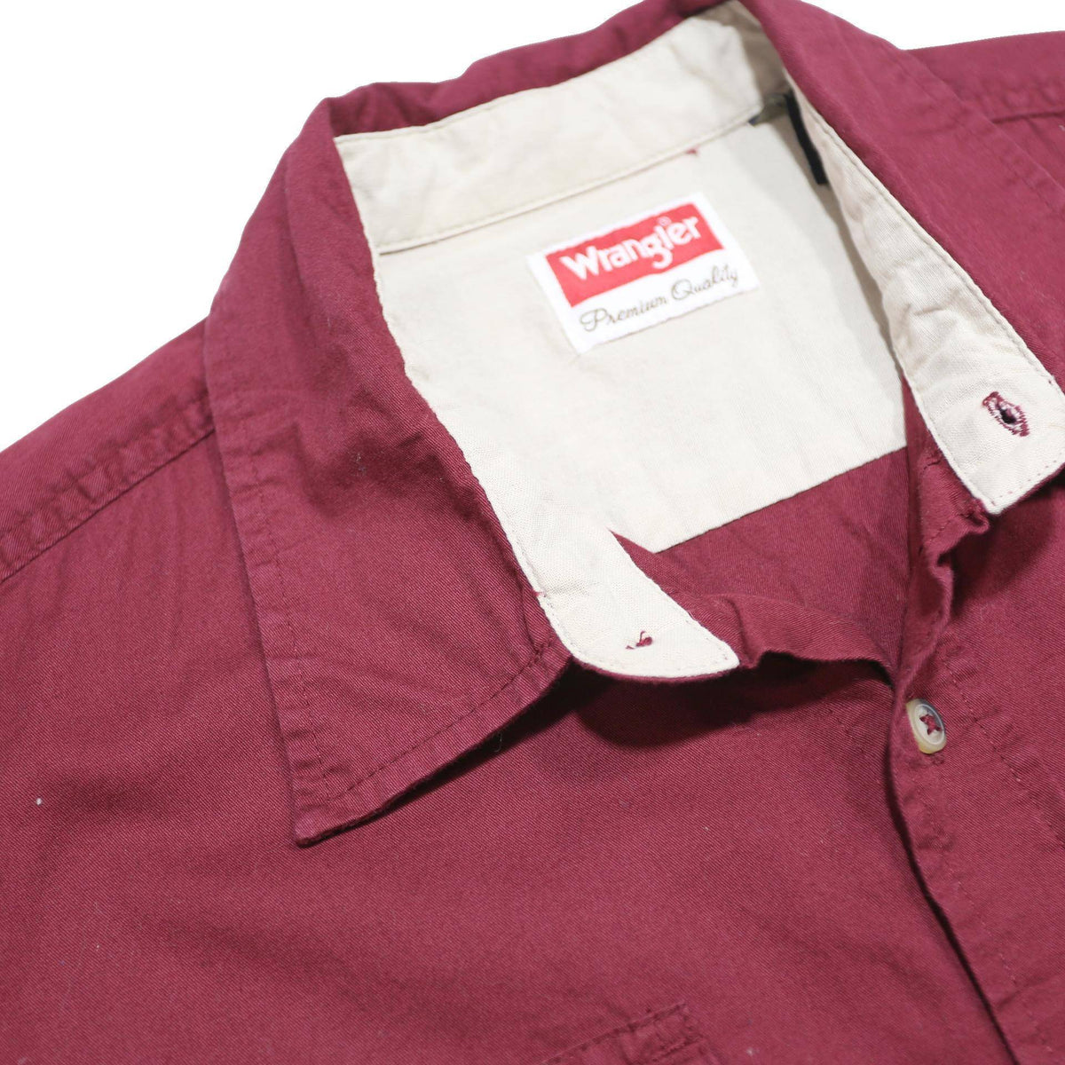 WRANGLER Mens Maroon Cotton Short Sleeve Shirt L Casual Button Pocket
