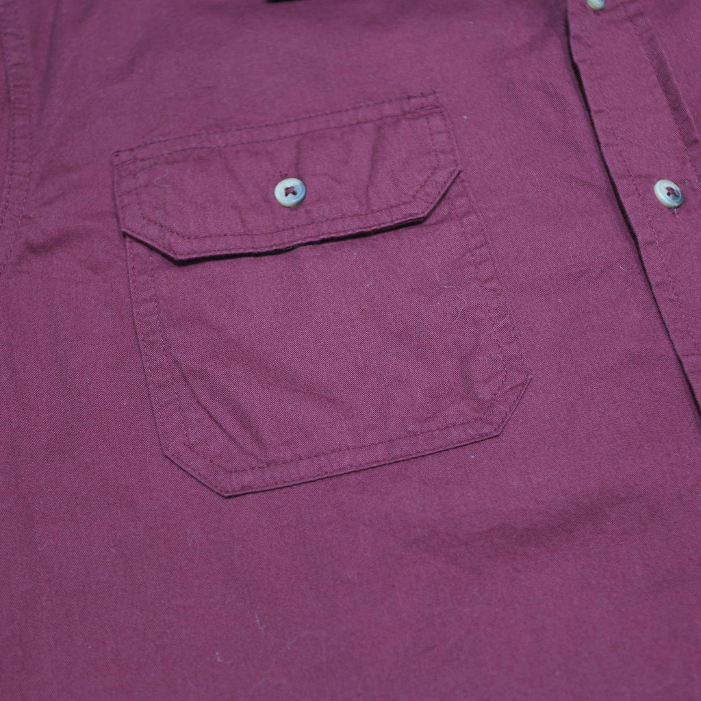WRANGLER Mens Maroon Cotton Short Sleeve Shirt L Casual Button Pocket