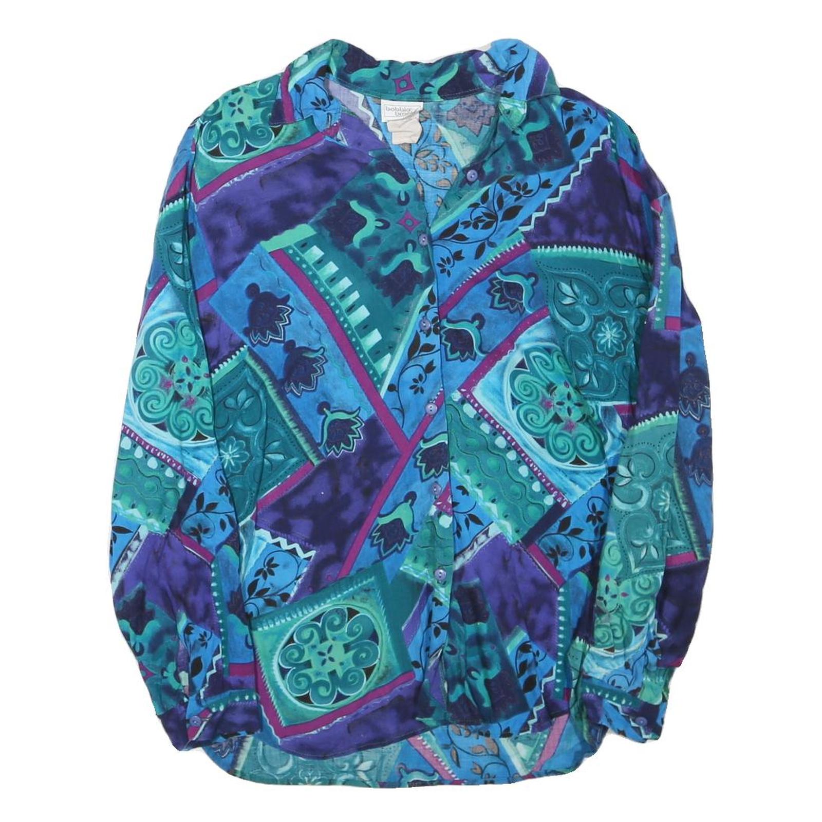 BOBBIE BROOKS Womens Blue & Purple Printed Shirt Long Sleeve Round Neck M Cotton