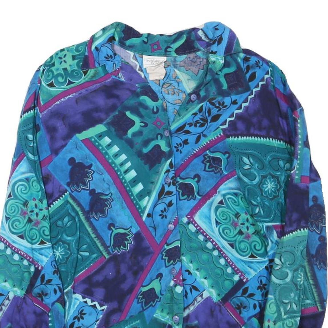 BOBBIE BROOKS Womens Blue & Purple Printed Shirt Long Sleeve Round Neck M Cotton