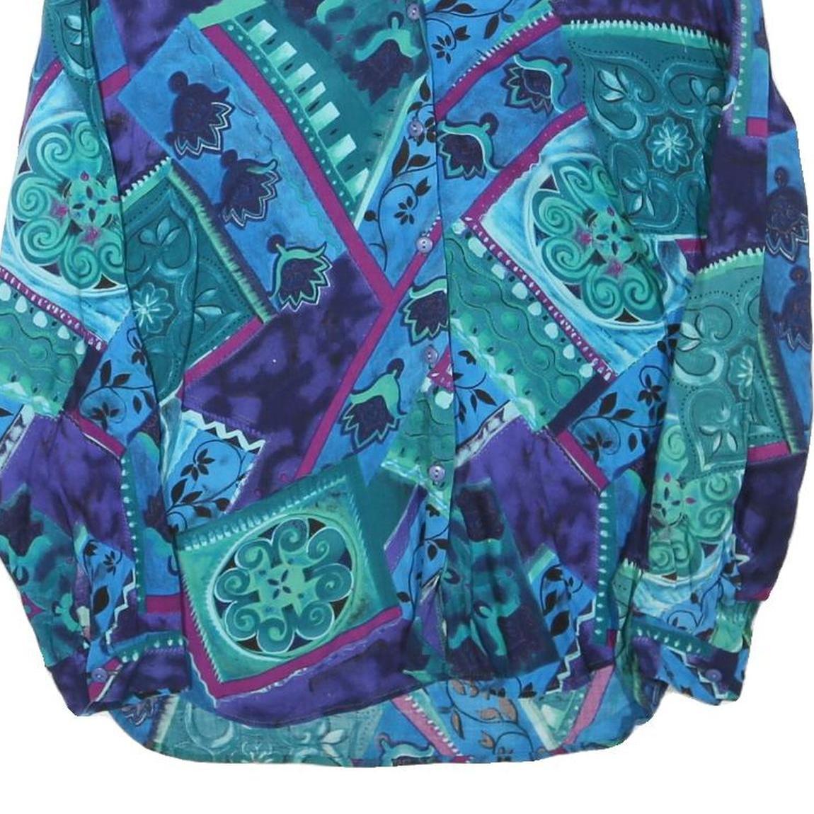 BOBBIE BROOKS Womens Blue & Purple Printed Shirt Long Sleeve Round Neck M Cotton