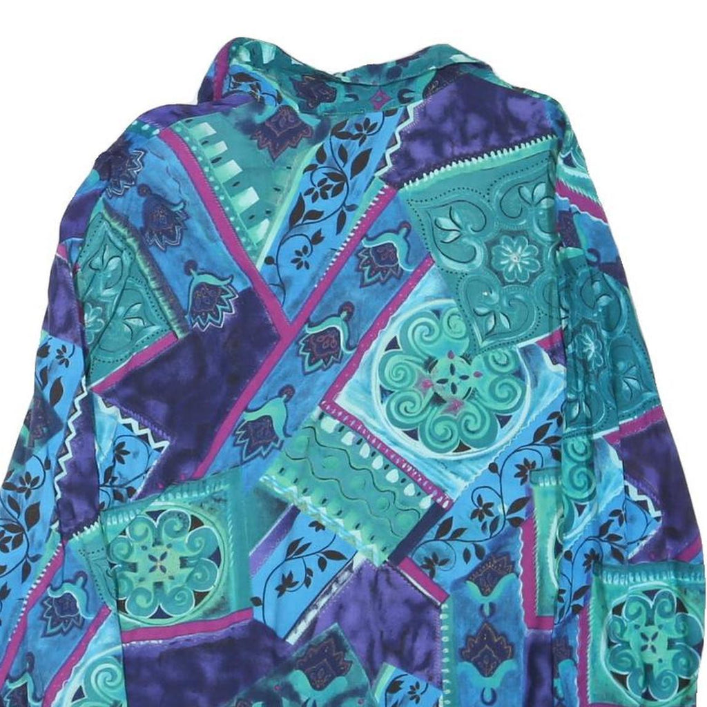 BOBBIE BROOKS Womens Blue & Purple Printed Shirt Long Sleeve Round Neck M Cotton