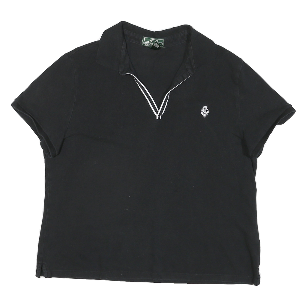 LAUREN RALPH LAUREN Mens Black Cotton Blend Polo Shirt XL V-Neck Embroidered