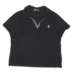 LAUREN RALPH LAUREN Mens Black Cotton Blend Polo Shirt XL V-Neck Embroidered