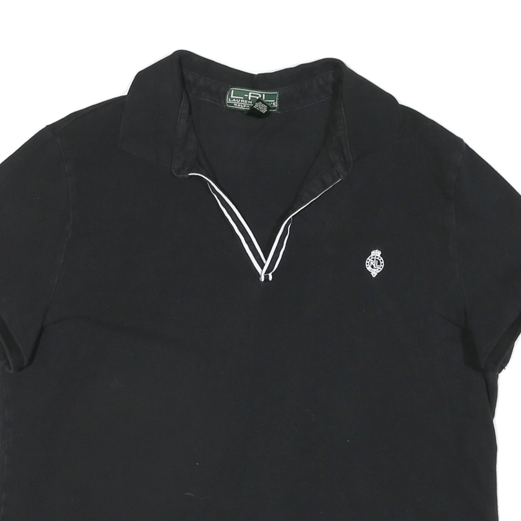 LAUREN RALPH LAUREN Mens Black Cotton Blend Polo Shirt XL V-Neck Embroidered