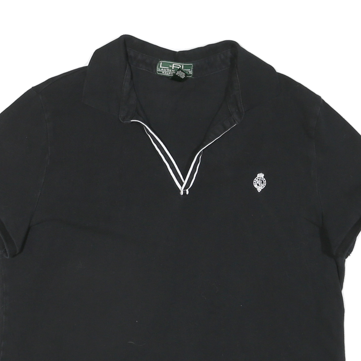 LAUREN RALPH LAUREN Mens Black Cotton Blend Polo Shirt XL V-Neck Embroidered