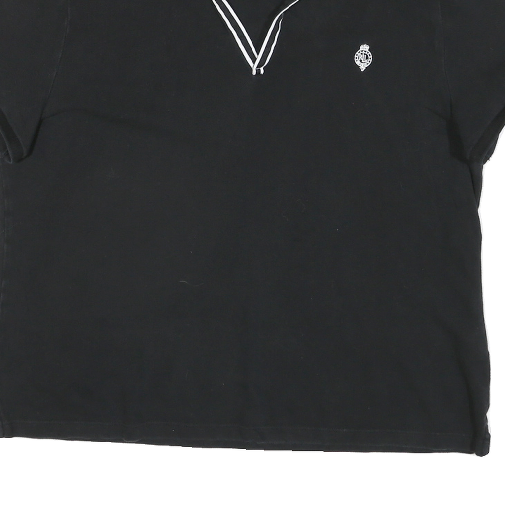 LAUREN RALPH LAUREN Mens Black Cotton Blend Polo Shirt XL V-Neck Embroidered