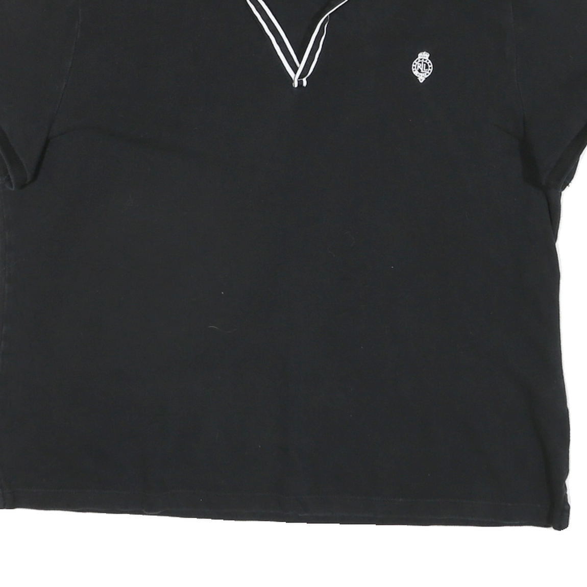 LAUREN RALPH LAUREN Mens Black Cotton Blend Polo Shirt XL V-Neck Embroidered