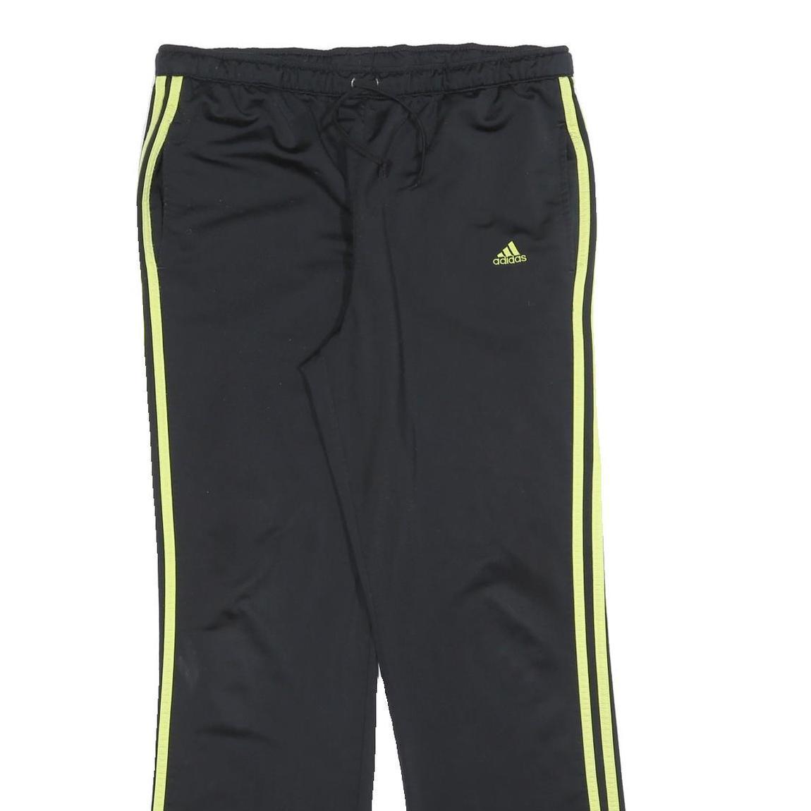 ADIDAS Womens Joggers Black & Neon Yellow Slim Tapered UK 18 W36 L32 Sportswear