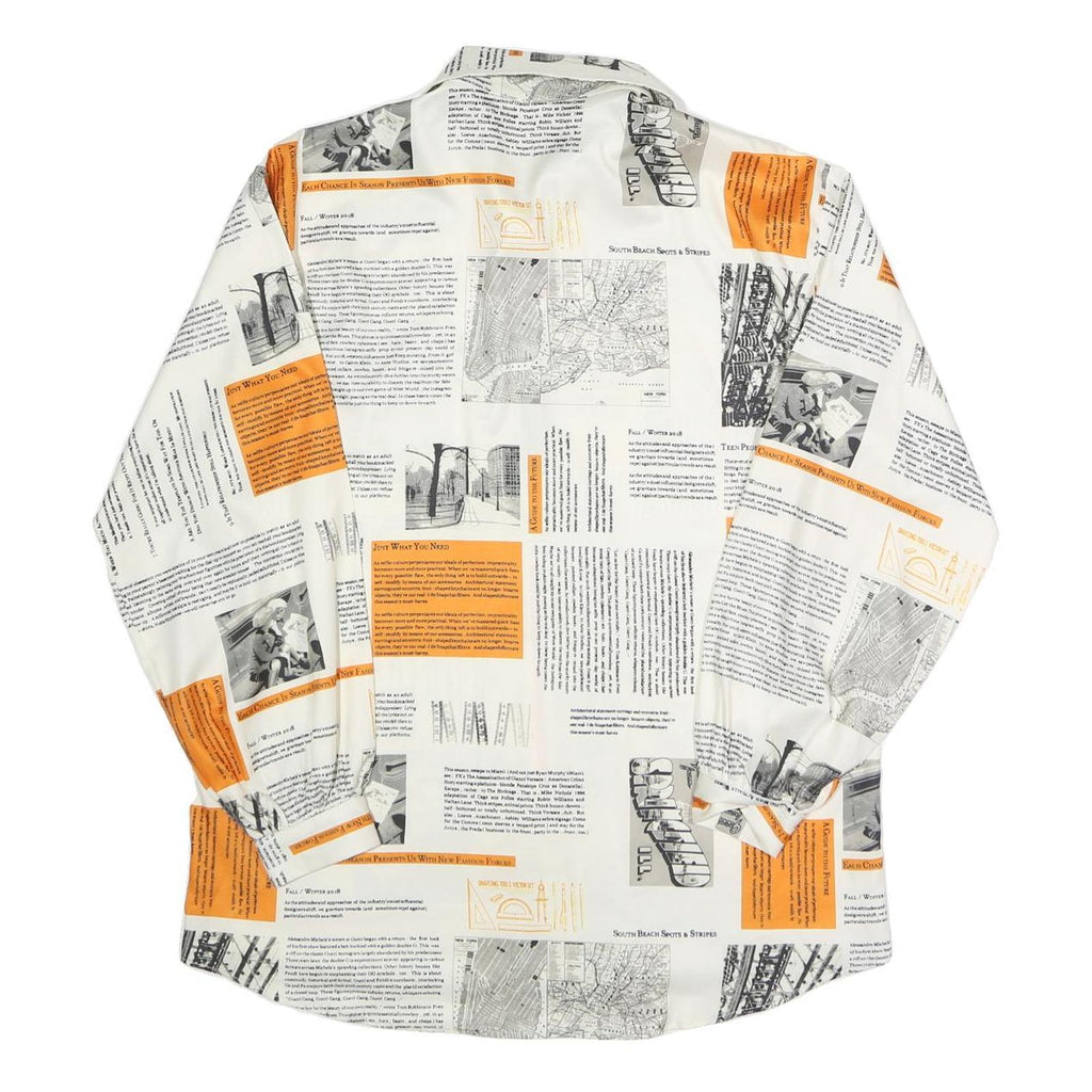 Womens White & Orange Printed Shirt Long Sleeve Collared Polyester Blend L