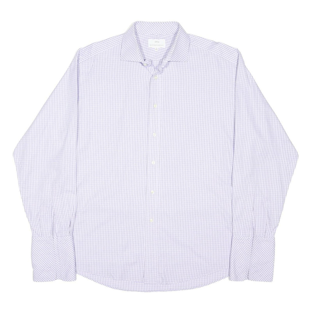 MARKS & SPENCER Mens Blue Check Shirt L Cotton Blend Regular Fit Button Collar