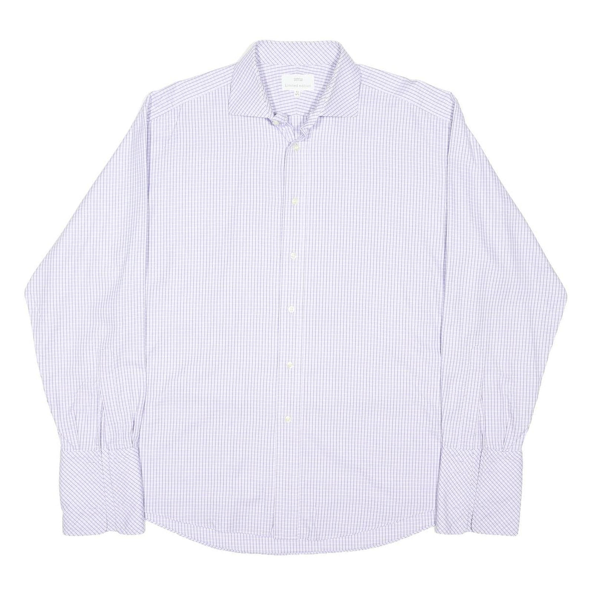 MARKS & SPENCER Mens Blue Check Shirt L Cotton Blend Regular Fit Button Collar