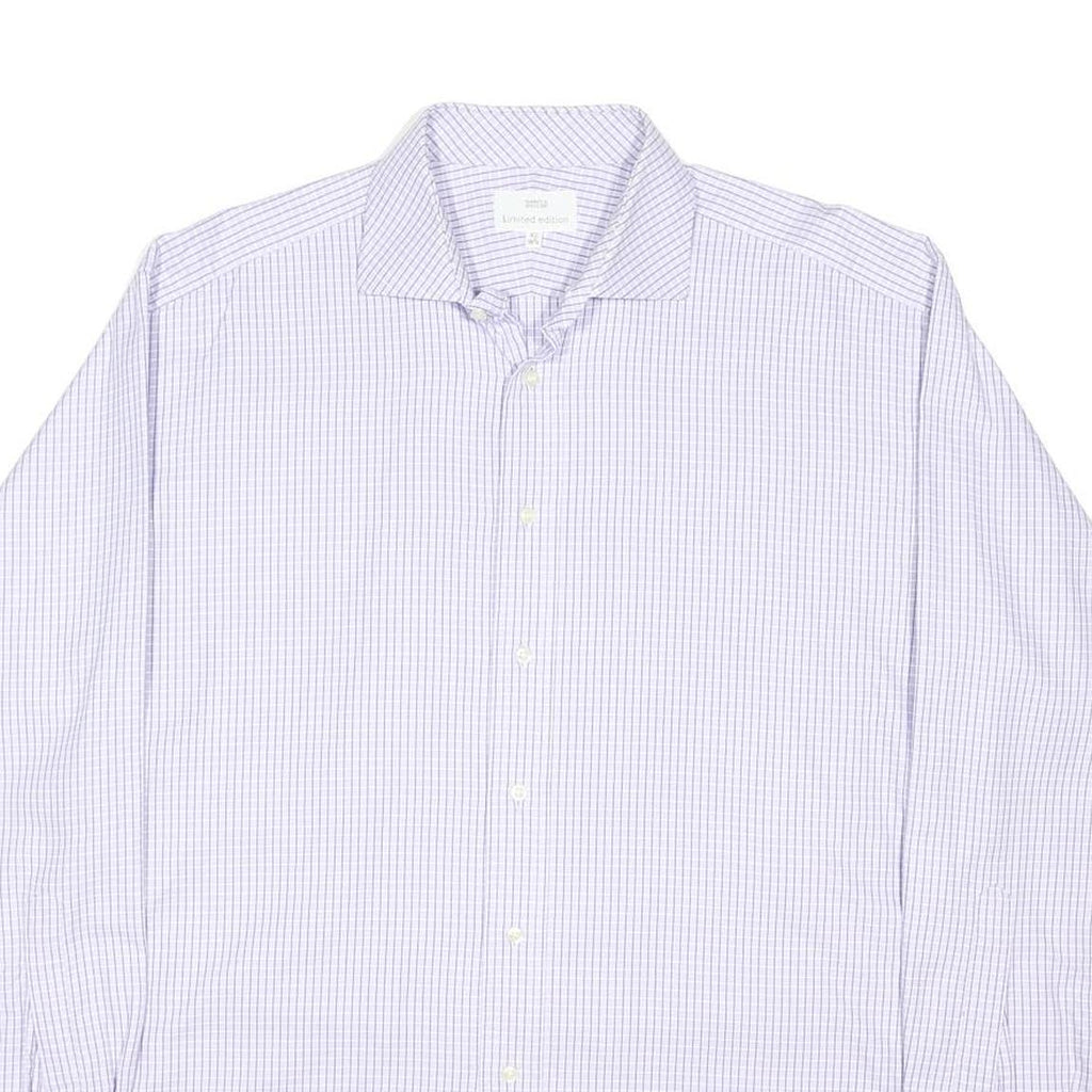 MARKS & SPENCER Mens Blue Check Shirt L Cotton Blend Regular Fit Button Collar