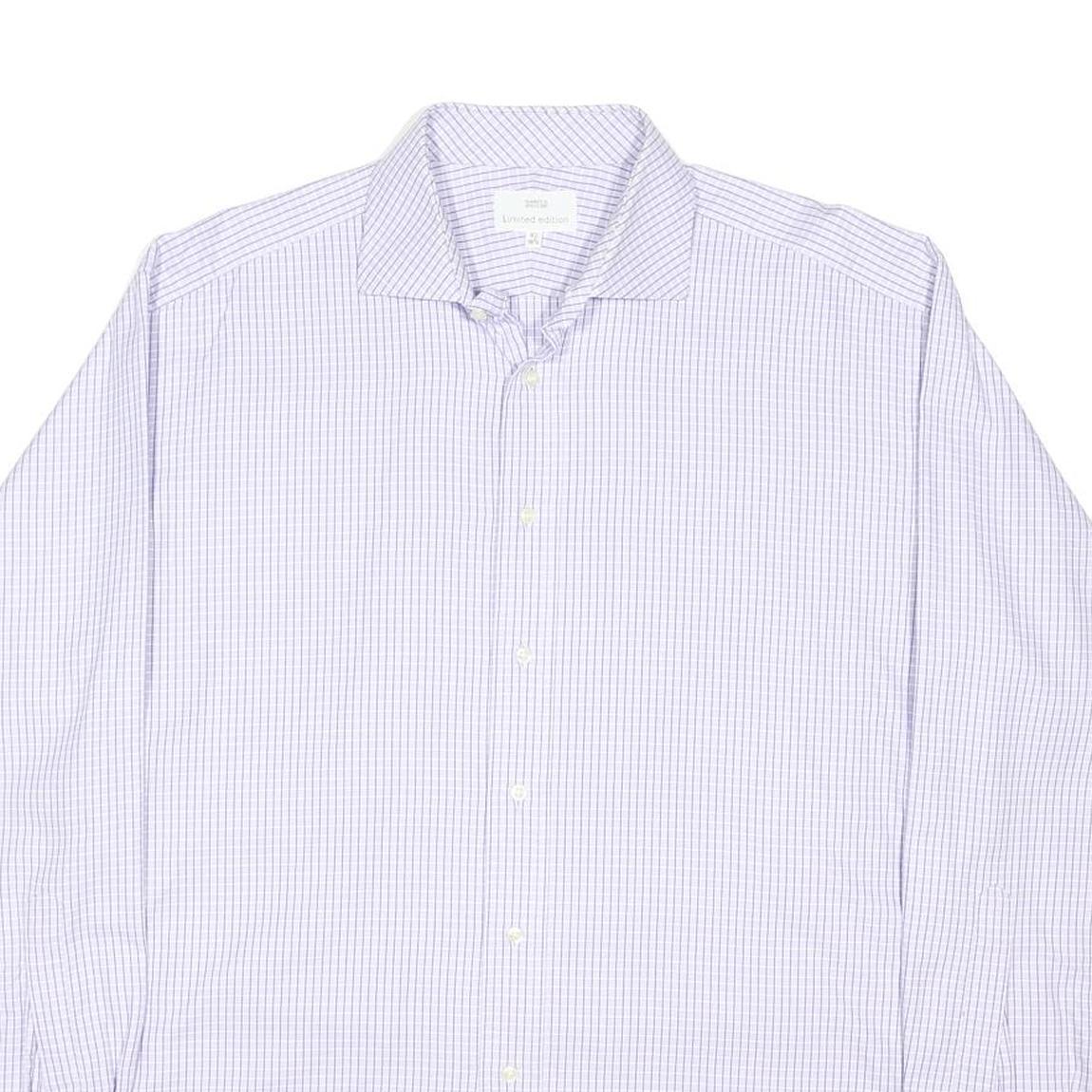 MARKS & SPENCER Mens Blue Check Shirt L Cotton Blend Regular Fit Button Collar