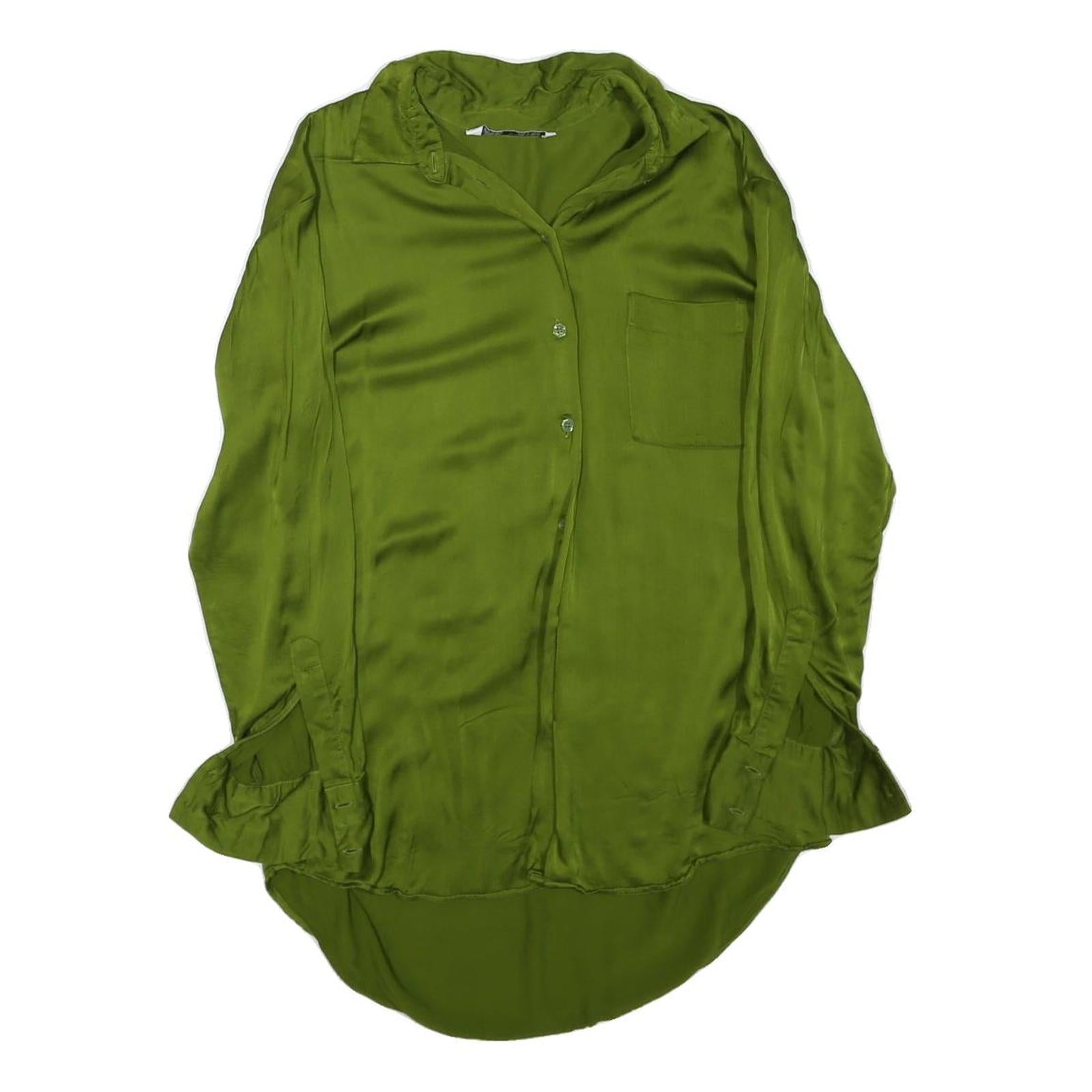ZARA Womens Green Long Sleeve Shirt Collared XS Elegant Lightweight Polyester