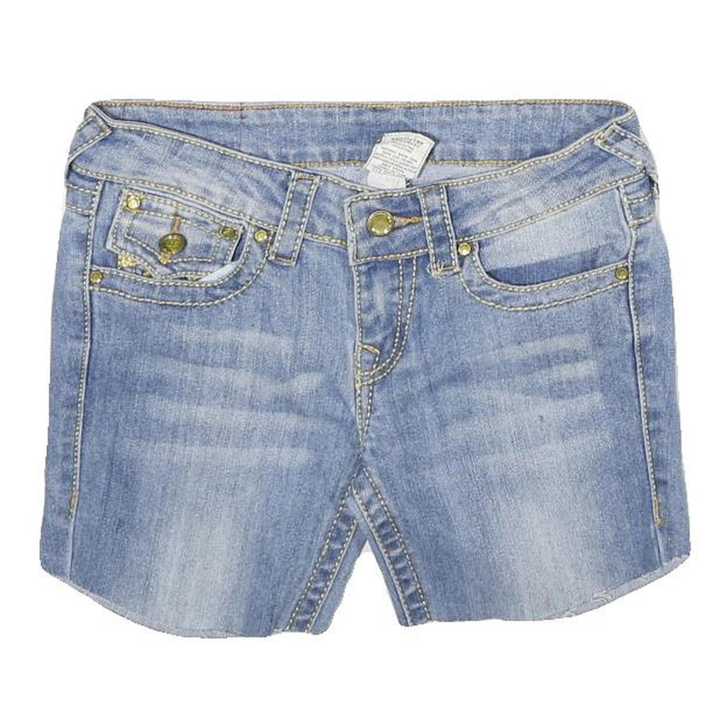 TRUE RELIGION Womens Denim Blue Casual Shorts S W27 Embroidered Pockets