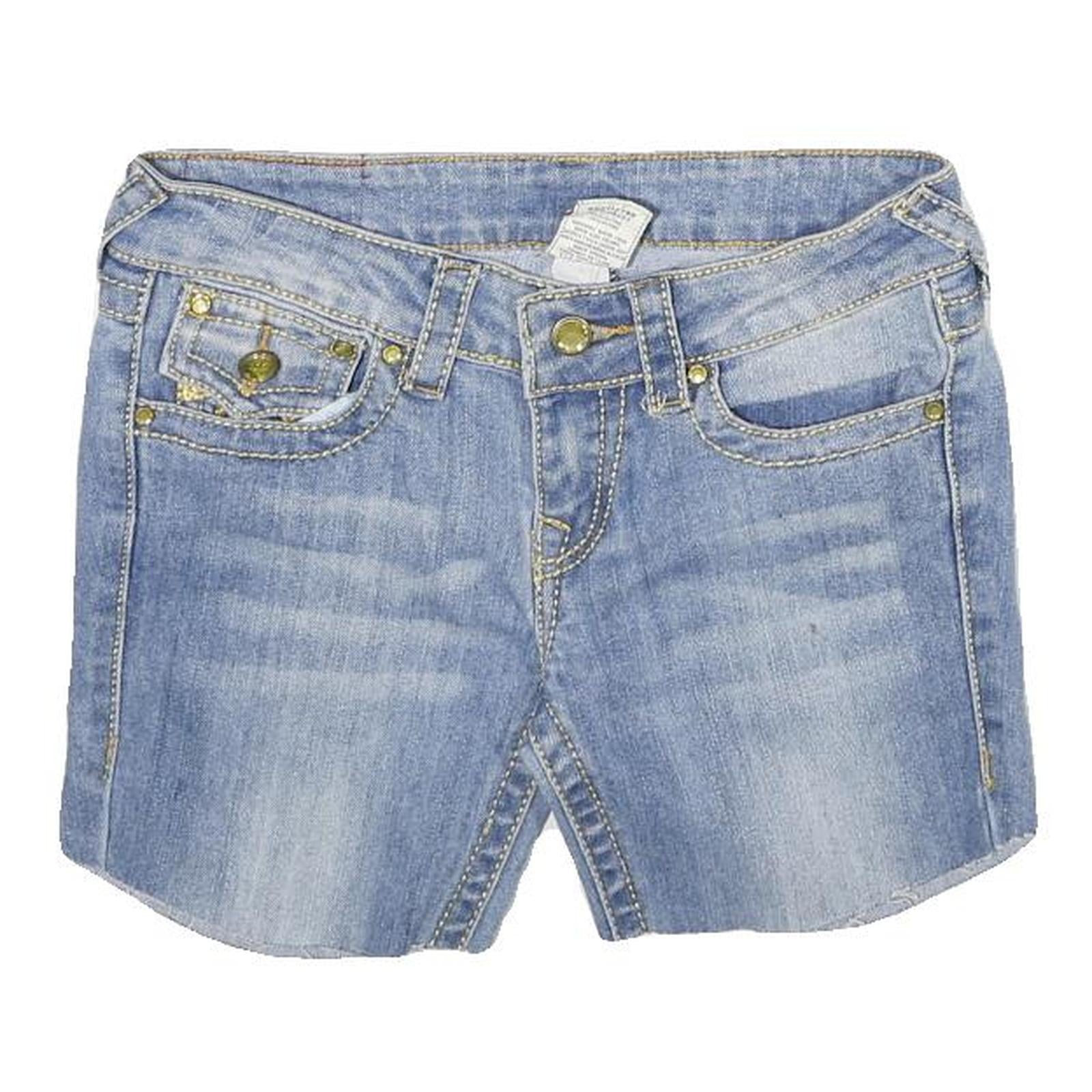 TRUE RELIGION Womens Denim Blue Casual Shorts S W27 Embroidered Pockets