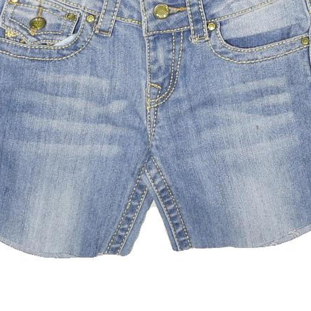 TRUE RELIGION Womens Denim Blue Casual Shorts S W27 Embroidered Pockets