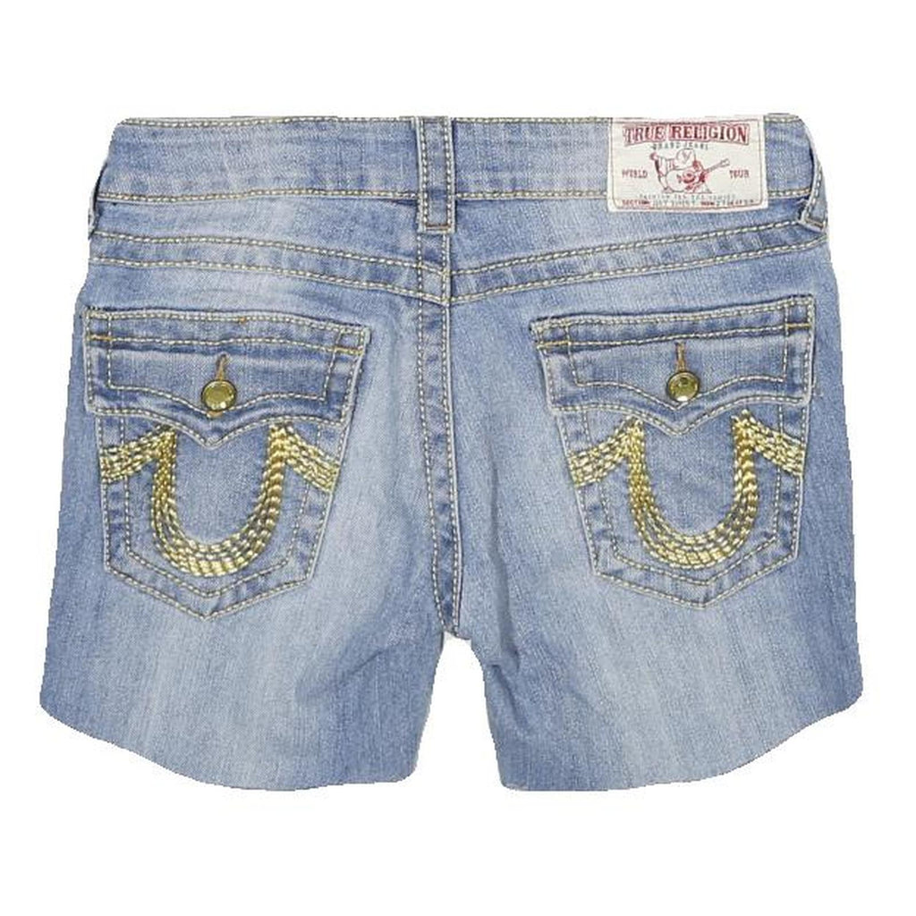 TRUE RELIGION Womens Denim Blue Casual Shorts S W27 Embroidered Pockets
