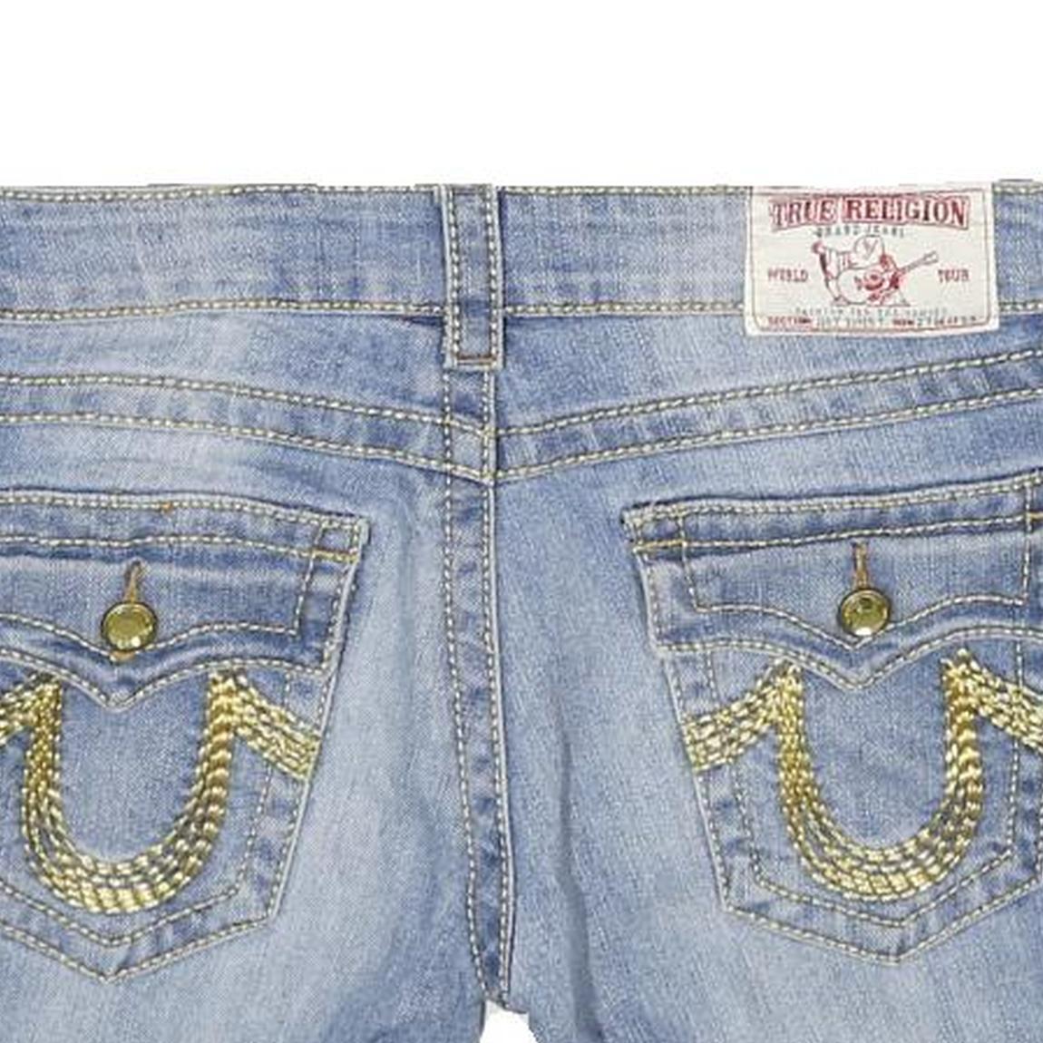 TRUE RELIGION Womens Denim Blue Casual Shorts S W27 Embroidered Pockets