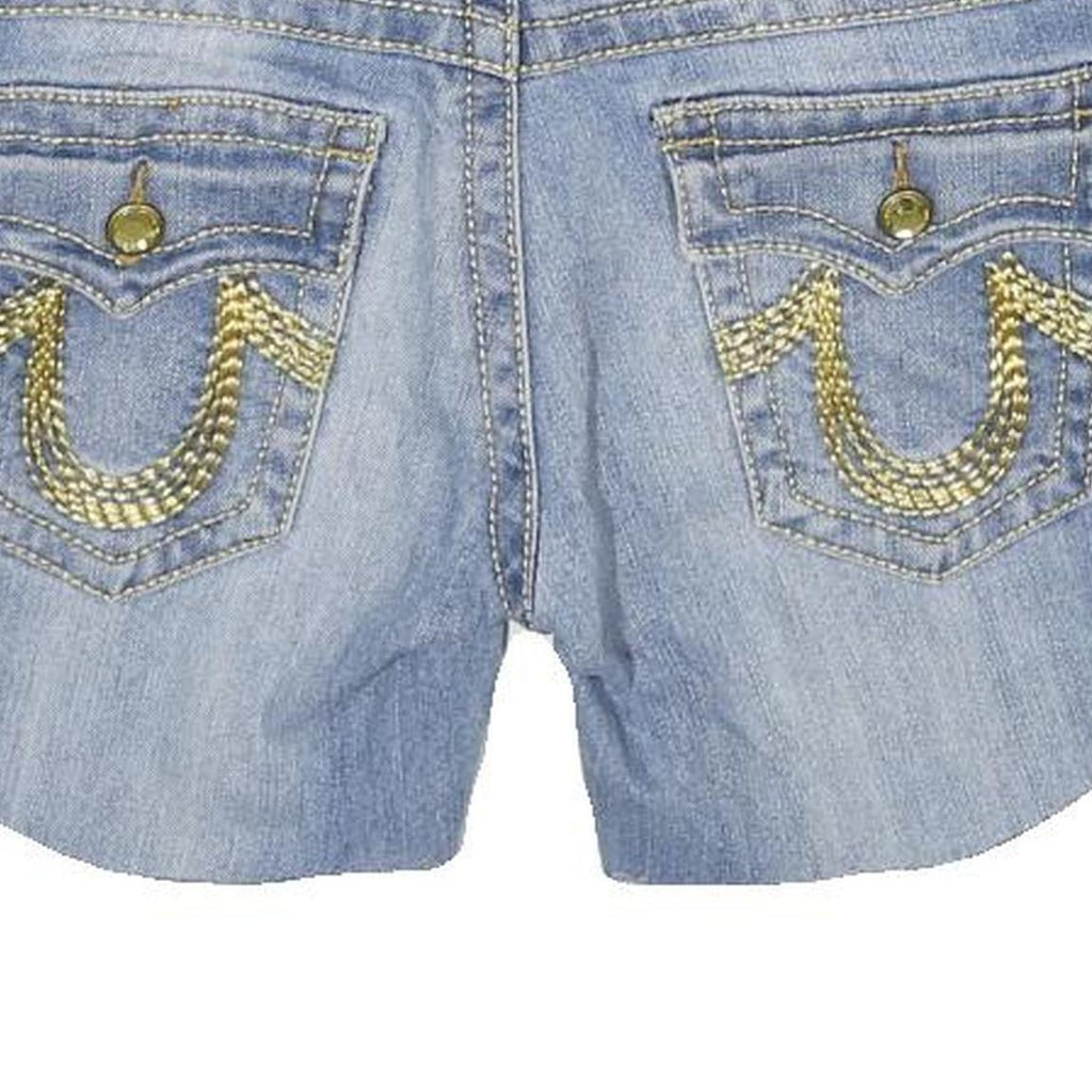TRUE RELIGION Womens Denim Blue Casual Shorts S W27 Embroidered Pockets