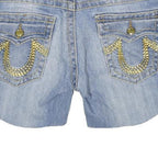 TRUE RELIGION Womens Denim Blue Casual Shorts S W27 Embroidered Pockets