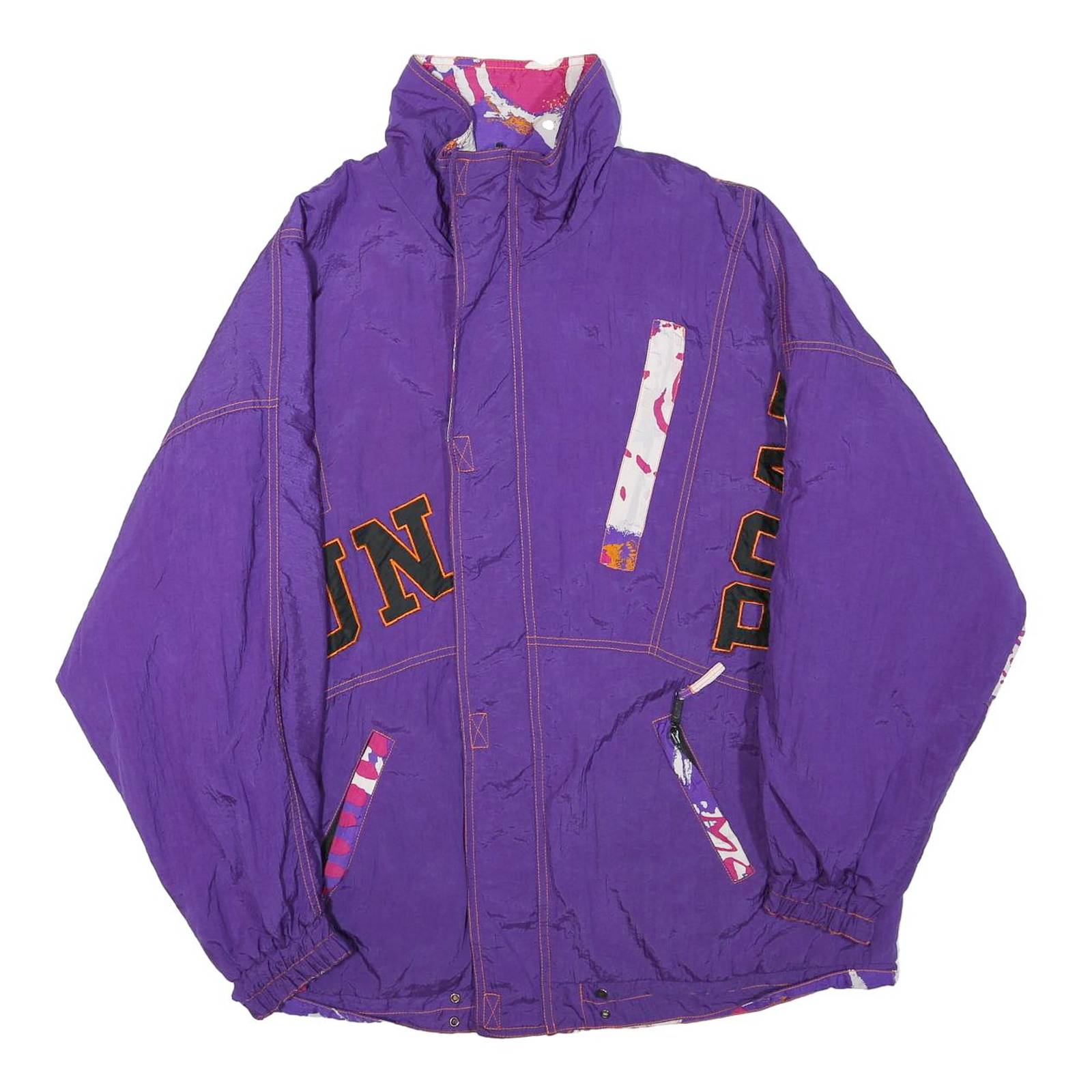 SUN SET Womens Purple & Printed Reversible Jacket XL Polyester Blend Zip Casual