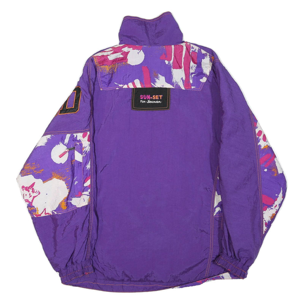 SUN SET Womens Purple & Printed Reversible Jacket XL Polyester Blend Zip Casual
