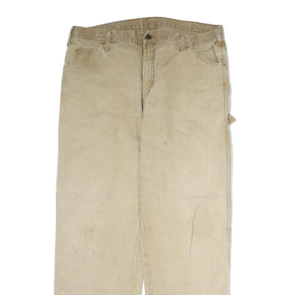 DICKIES Mens Cotton Blend Beige Regular Straight Trousers W38 L32 Workwear
