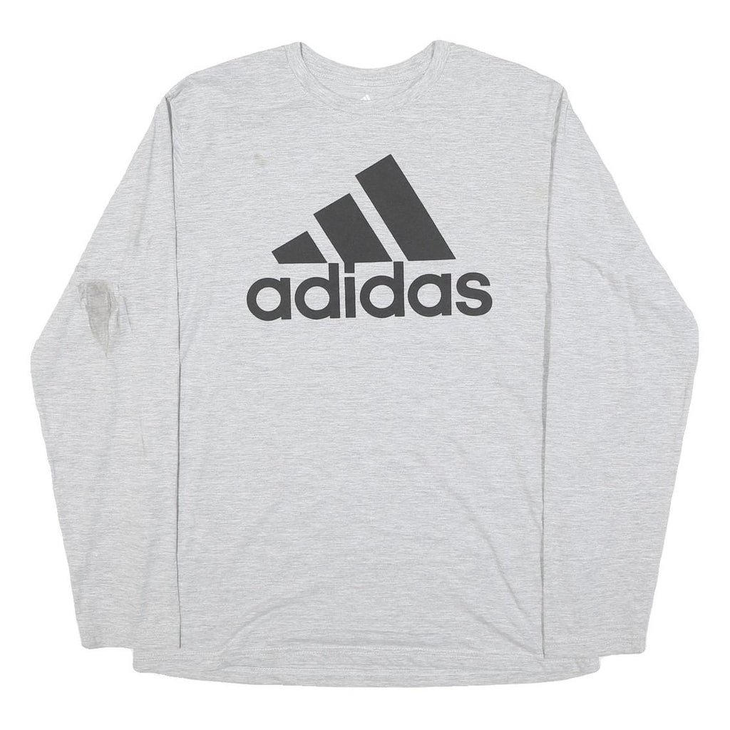 ADIDAS Mens Grey Long Sleeve Crew Neck Logo Graphic T-Shirt L Cotton Blend