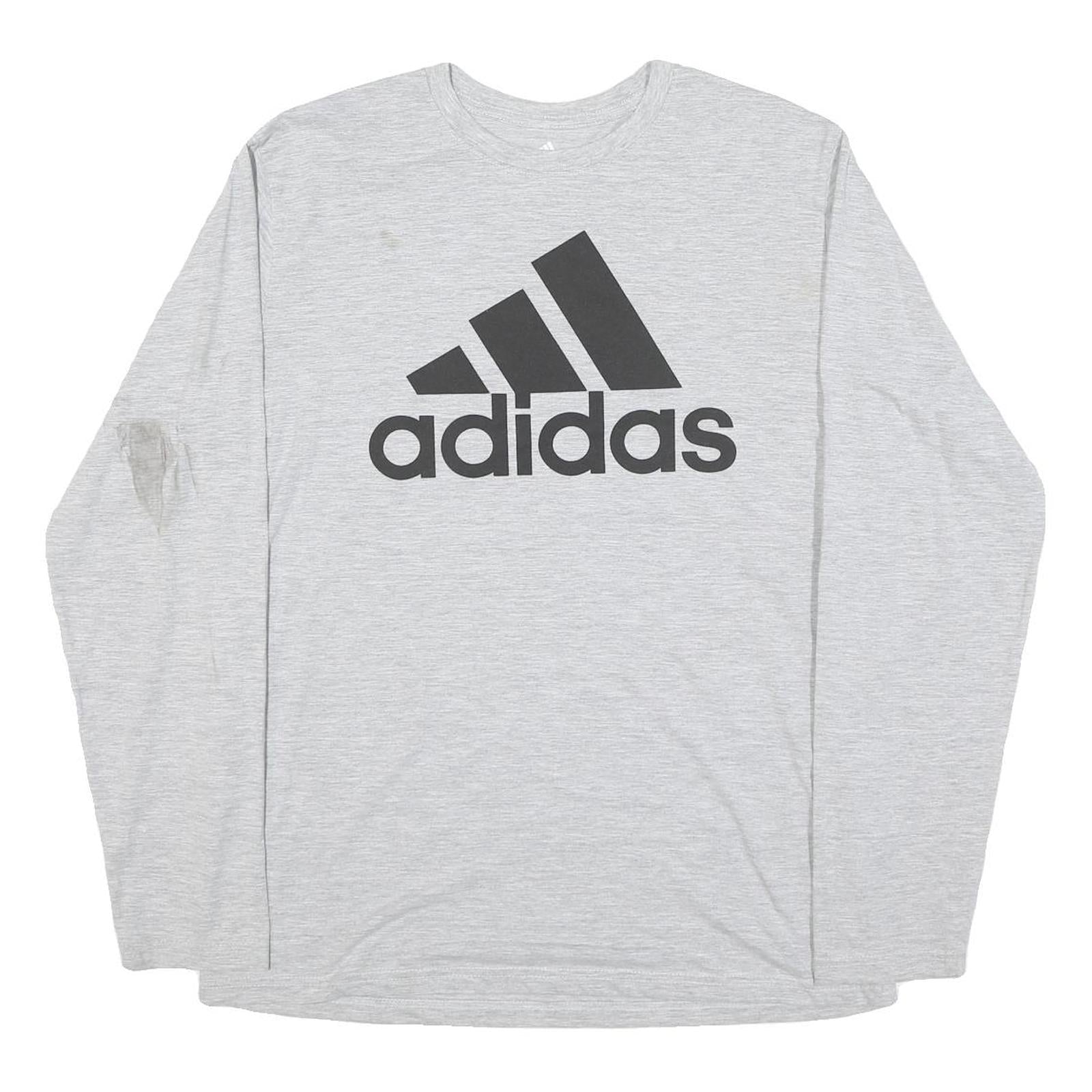 ADIDAS Mens Grey Long Sleeve Crew Neck Logo Graphic T-Shirt L Cotton Blend