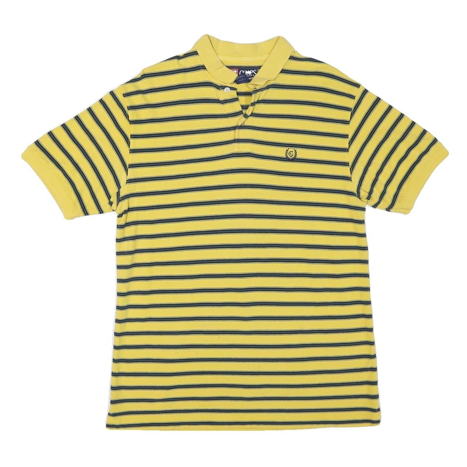 CHAPS Mens Yellow & Navy Striped Short Sleeve Polo Shirt M Classic Cotton Blend