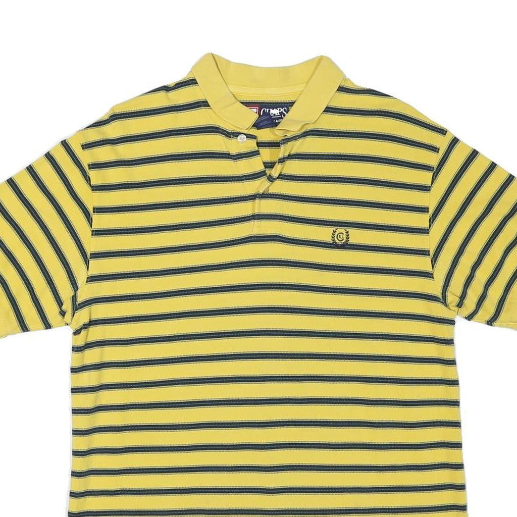 CHAPS Mens Yellow & Navy Striped Short Sleeve Polo Shirt M Classic Cotton Blend