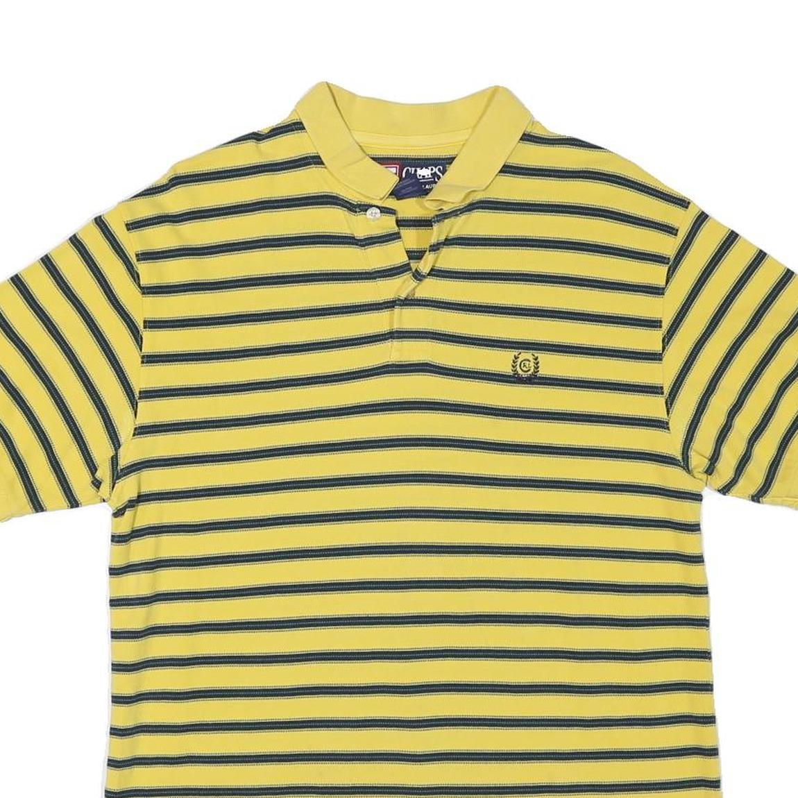CHAPS Mens Yellow & Navy Striped Short Sleeve Polo Shirt M Classic Cotton Blend