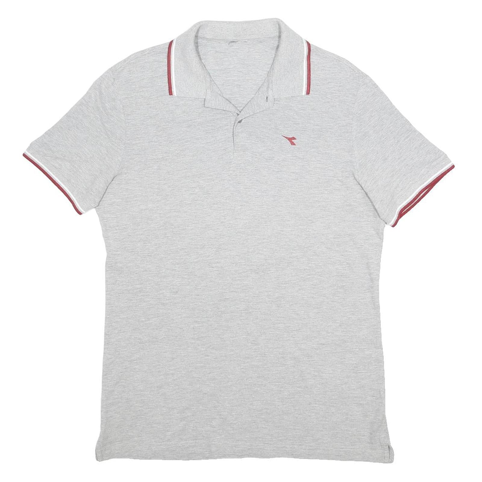 DIADORA Mens Grey & Red Short Sleeve Polo Shirt M Cotton Blend Casual