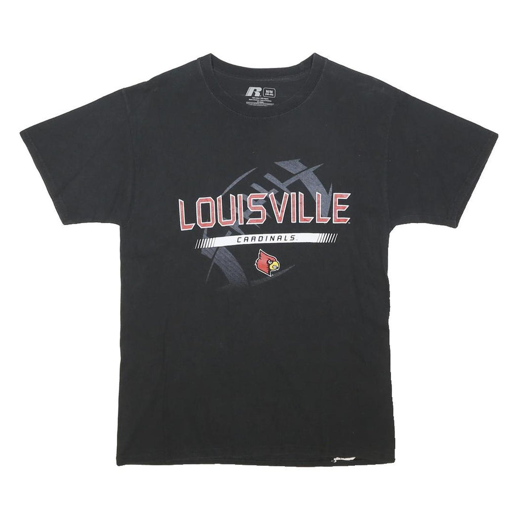 RUSSELL Mens Black Louisville Cardinals Graphic T-Shirt M Short Sleeve Crew Neck