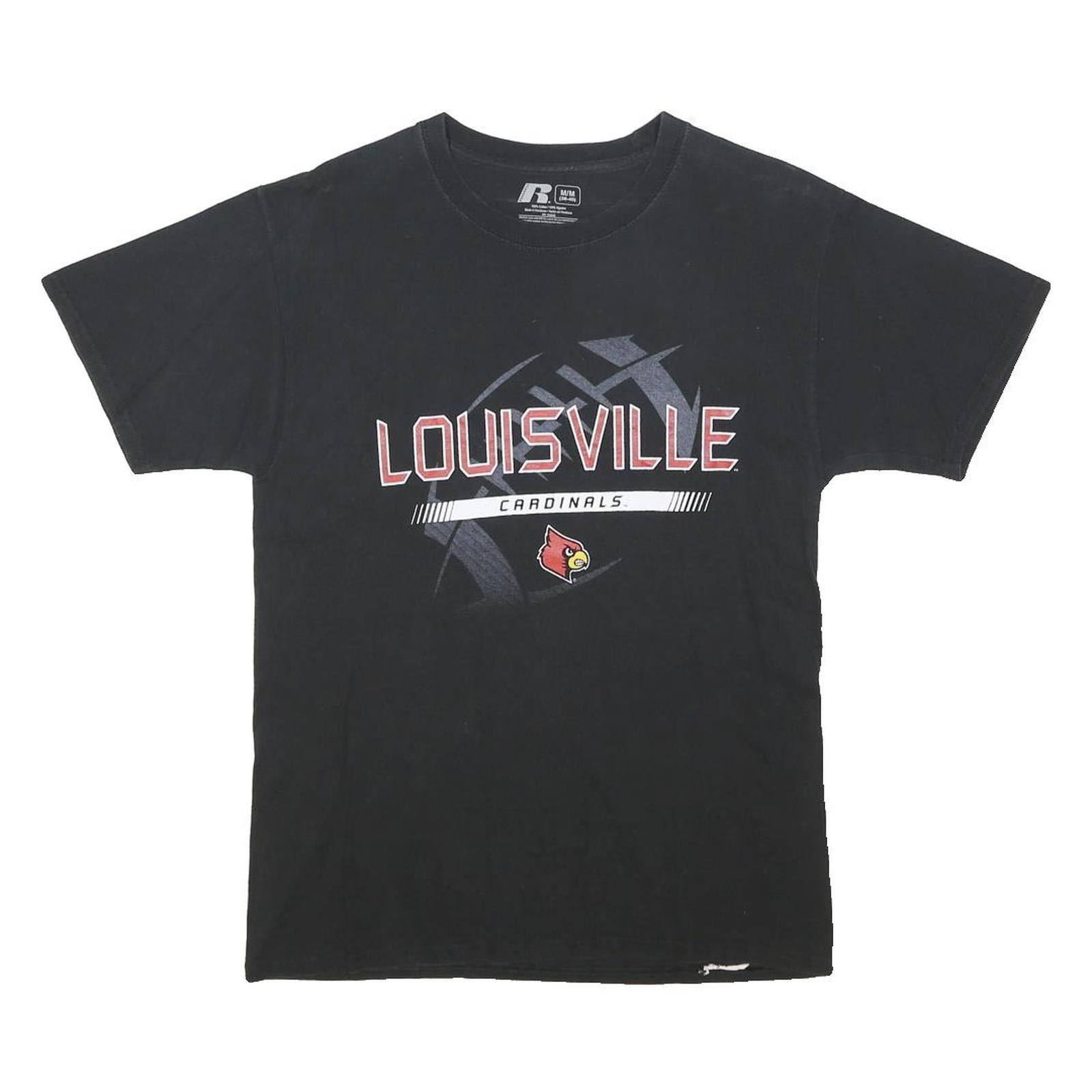 RUSSELL Mens Black Louisville Cardinals Graphic T-Shirt M Short Sleeve Crew Neck