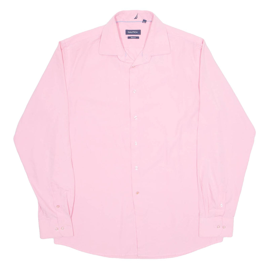 NAUTICA Slim Fit Spandex Mens Formal Shirt Pink Long Sleeve L