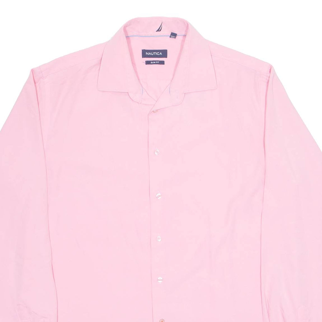 NAUTICA Slim Fit Spandex Mens Formal Shirt Pink Long Sleeve L