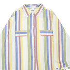 Womens White & Yellow Striped Cotton Blend Shirt L Casual Relaxed Fit Pocket